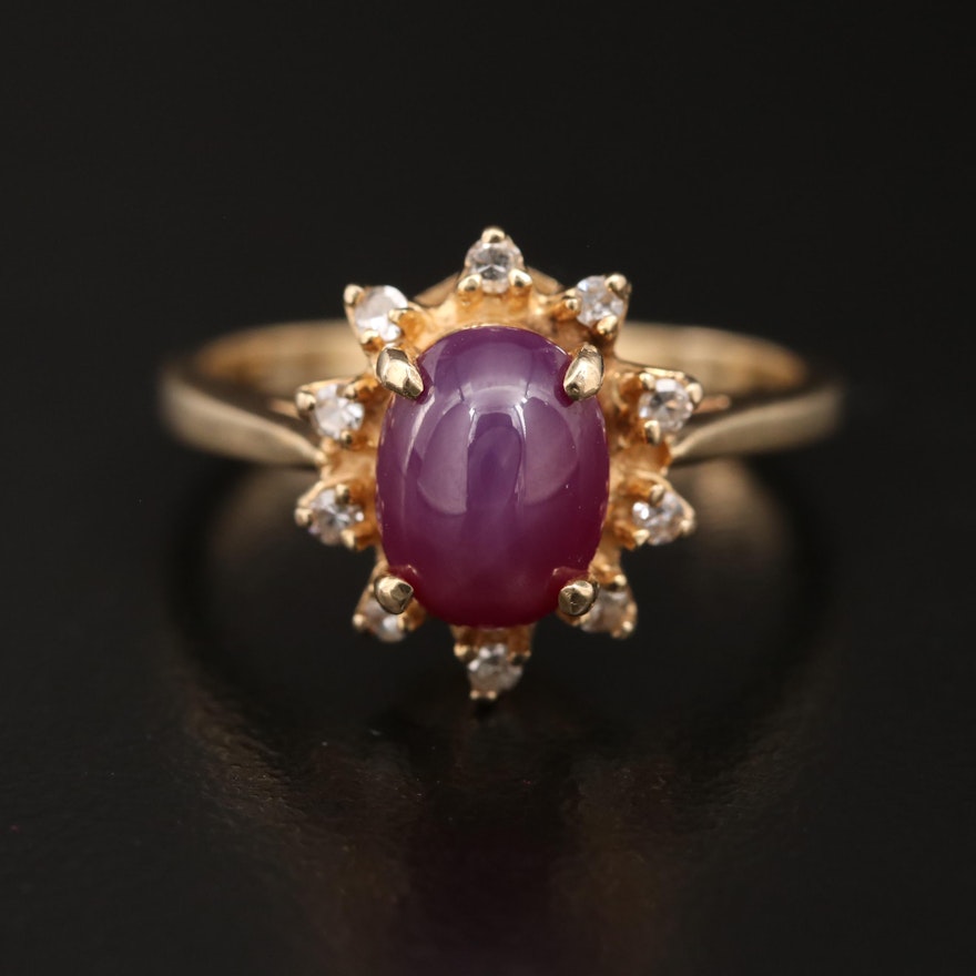 Vintage 14K Linde Star Sapphire Ring with Diamond Halo