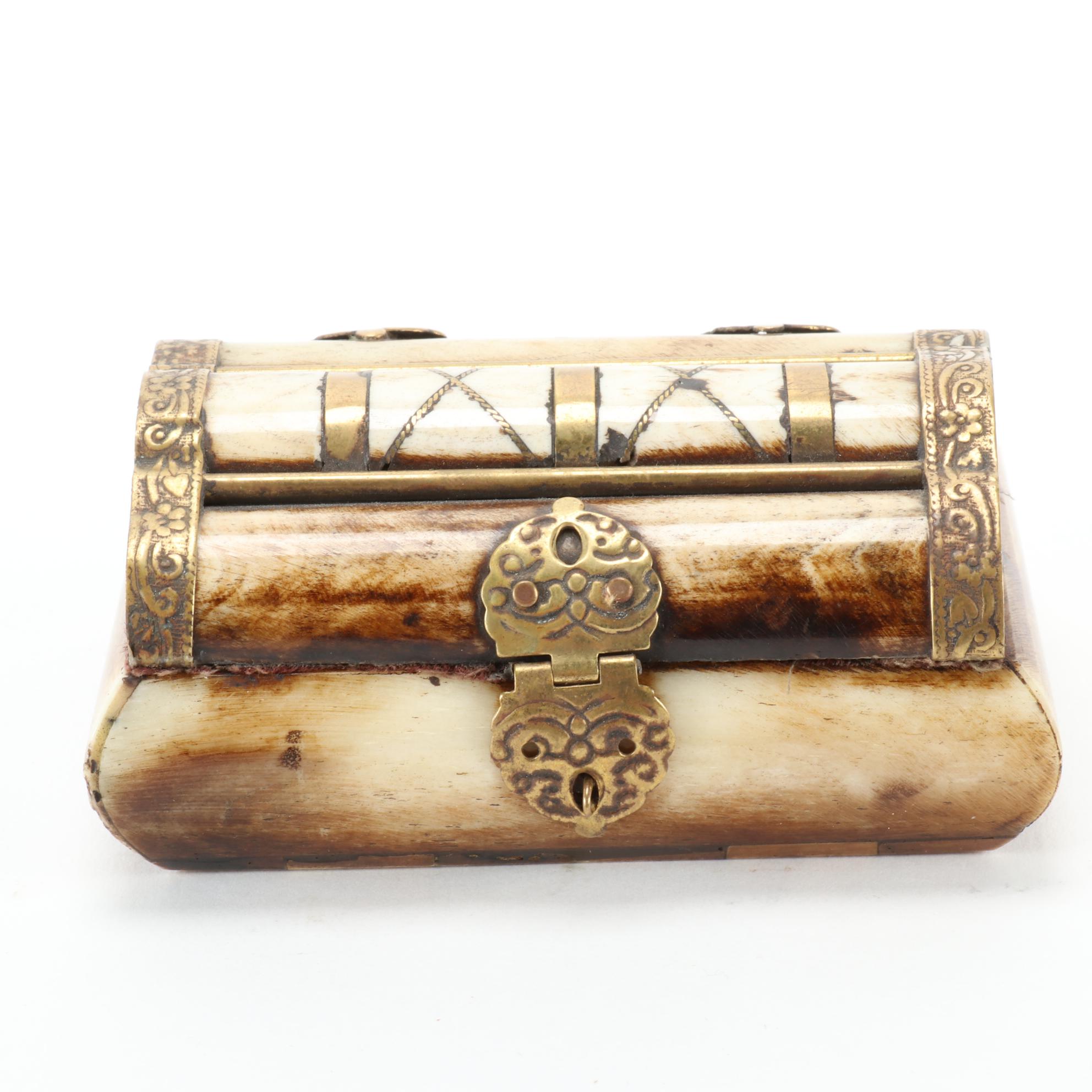 Indian Bone and Brass Trinket Box