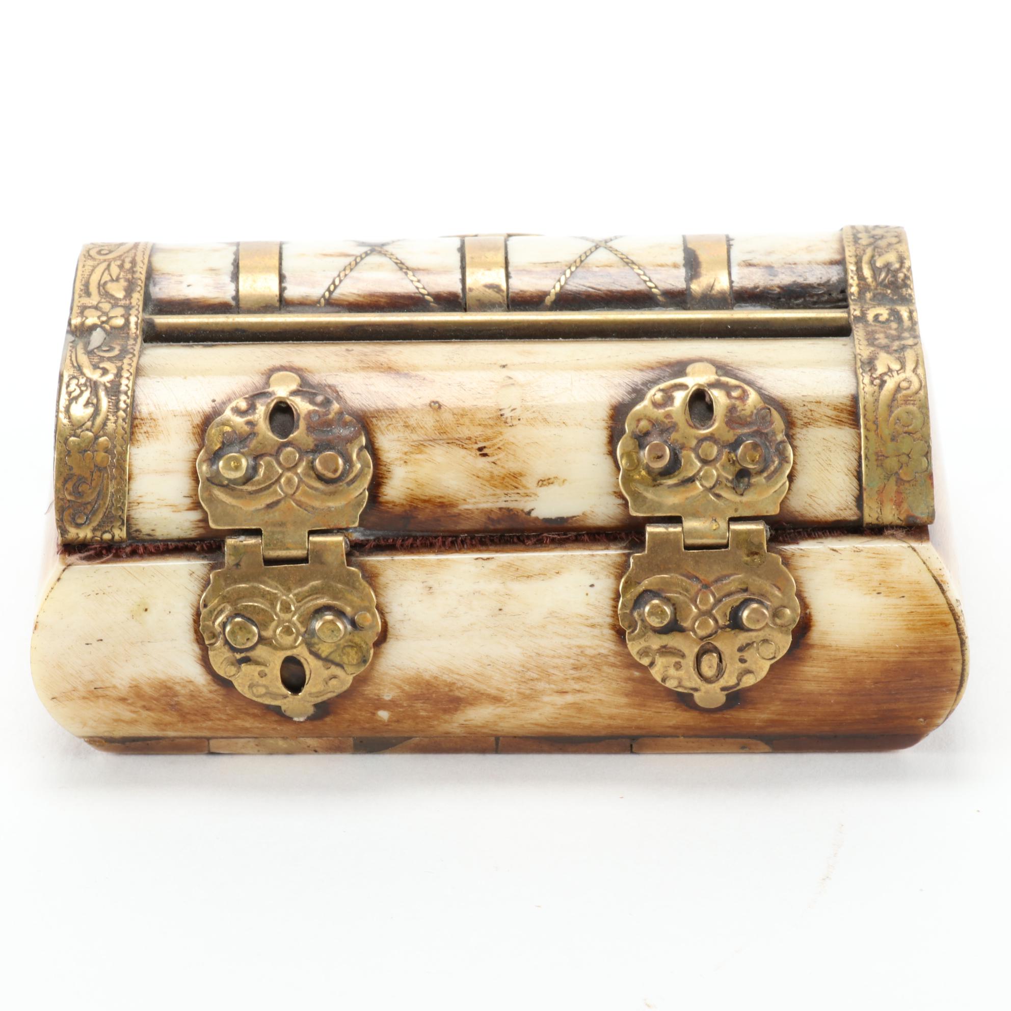 Indian Bone and Brass Trinket Box