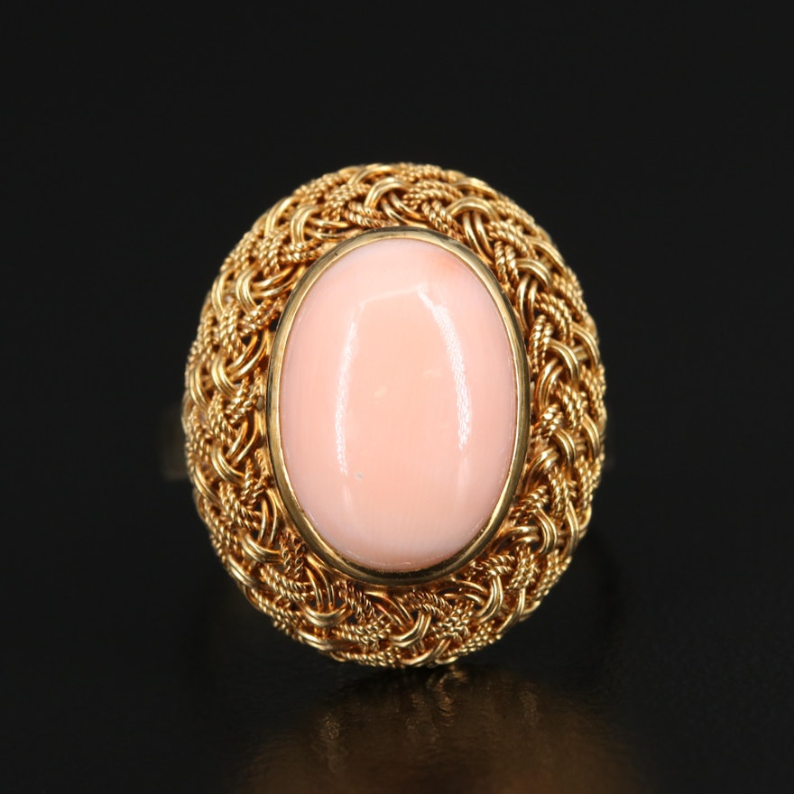 18K Coral Ring with Woven Accent