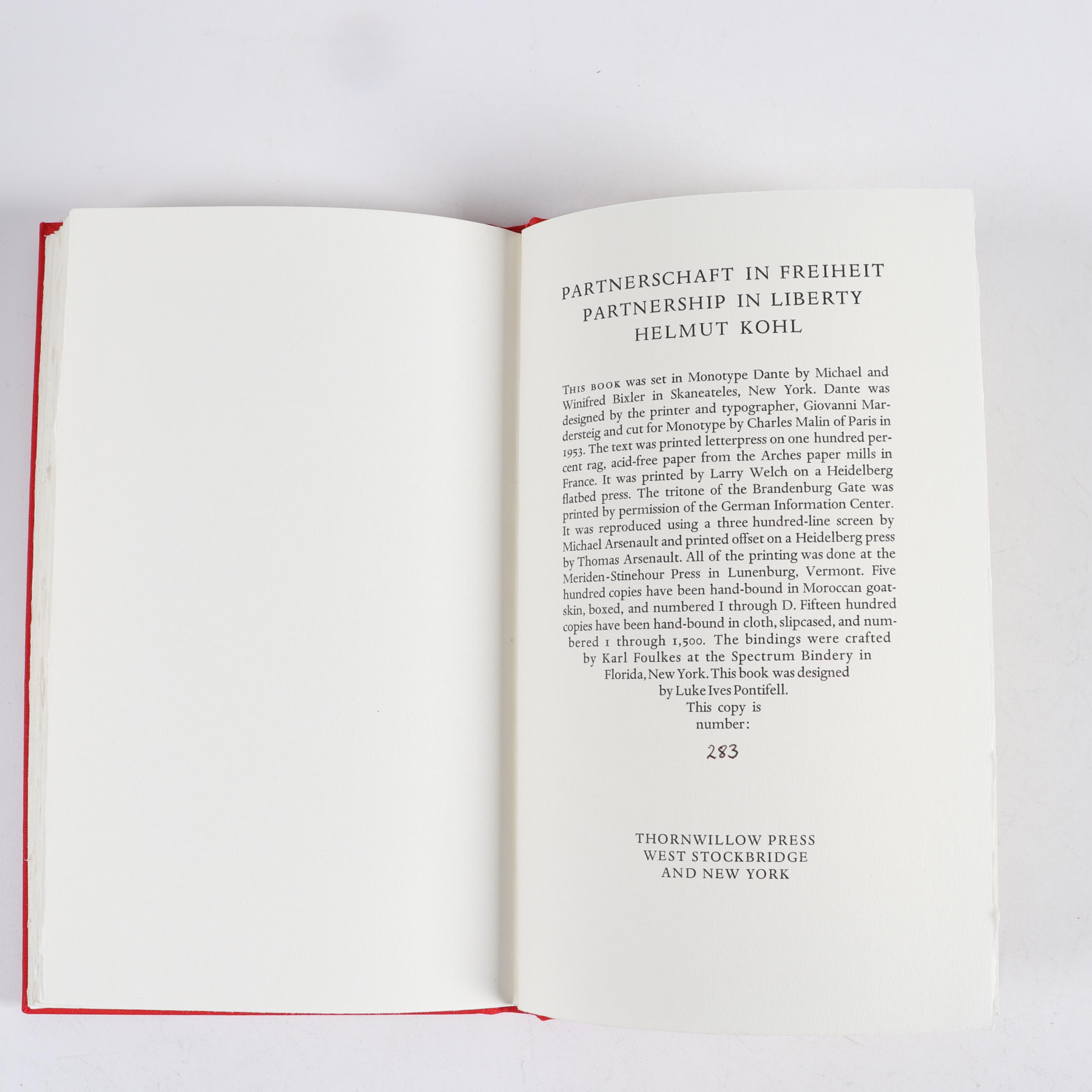 Helmut Kohl First Edition "Partnerschaft in Freiheit / Partnership in Liberty"