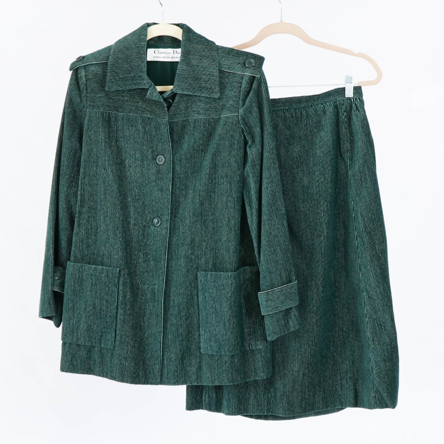 Christian Dior for Saks Fifth Avenue Hunter Green Corduroy Suit