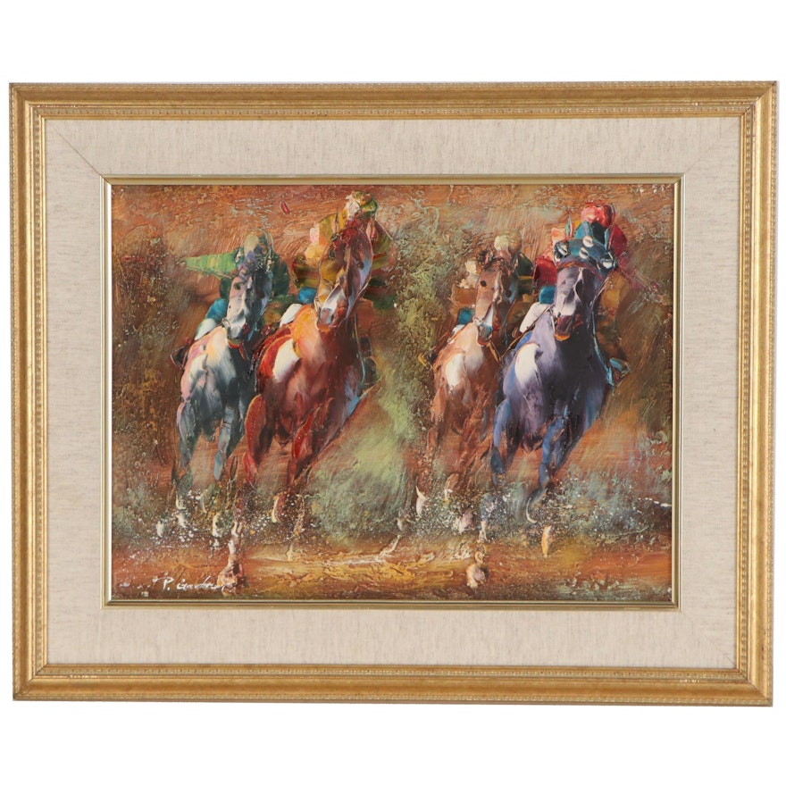 P. Gardner Oil Painting of Derby Race, Mid to Late 20th Century