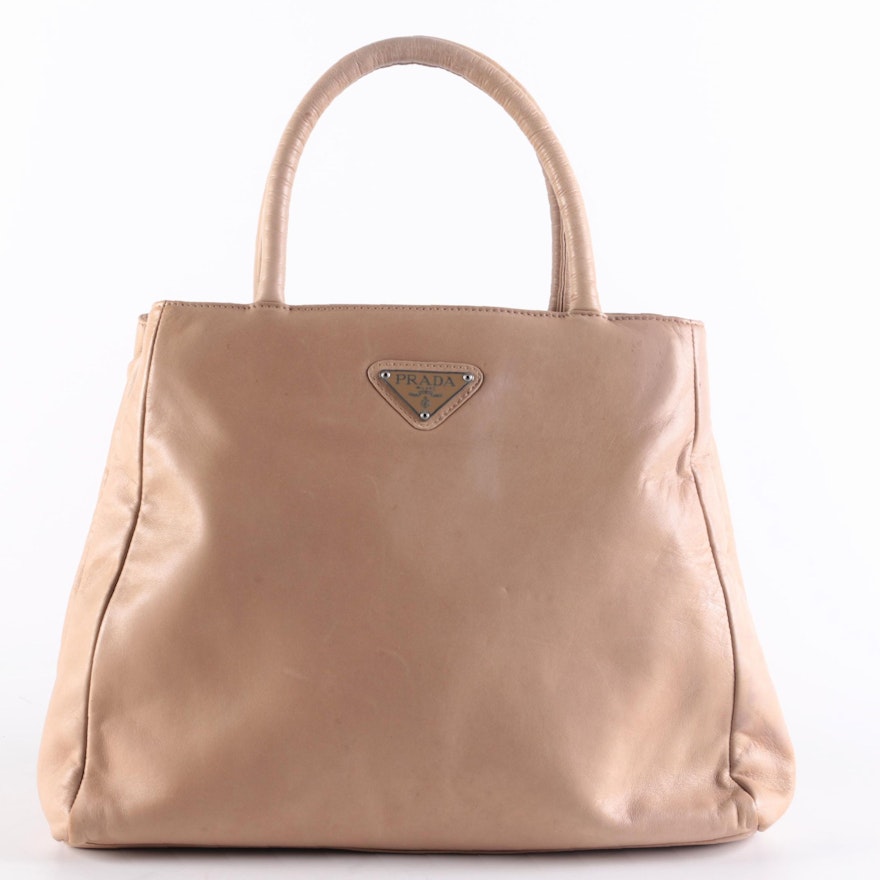 Prada Beige Smooth Leather Top Handle Bag