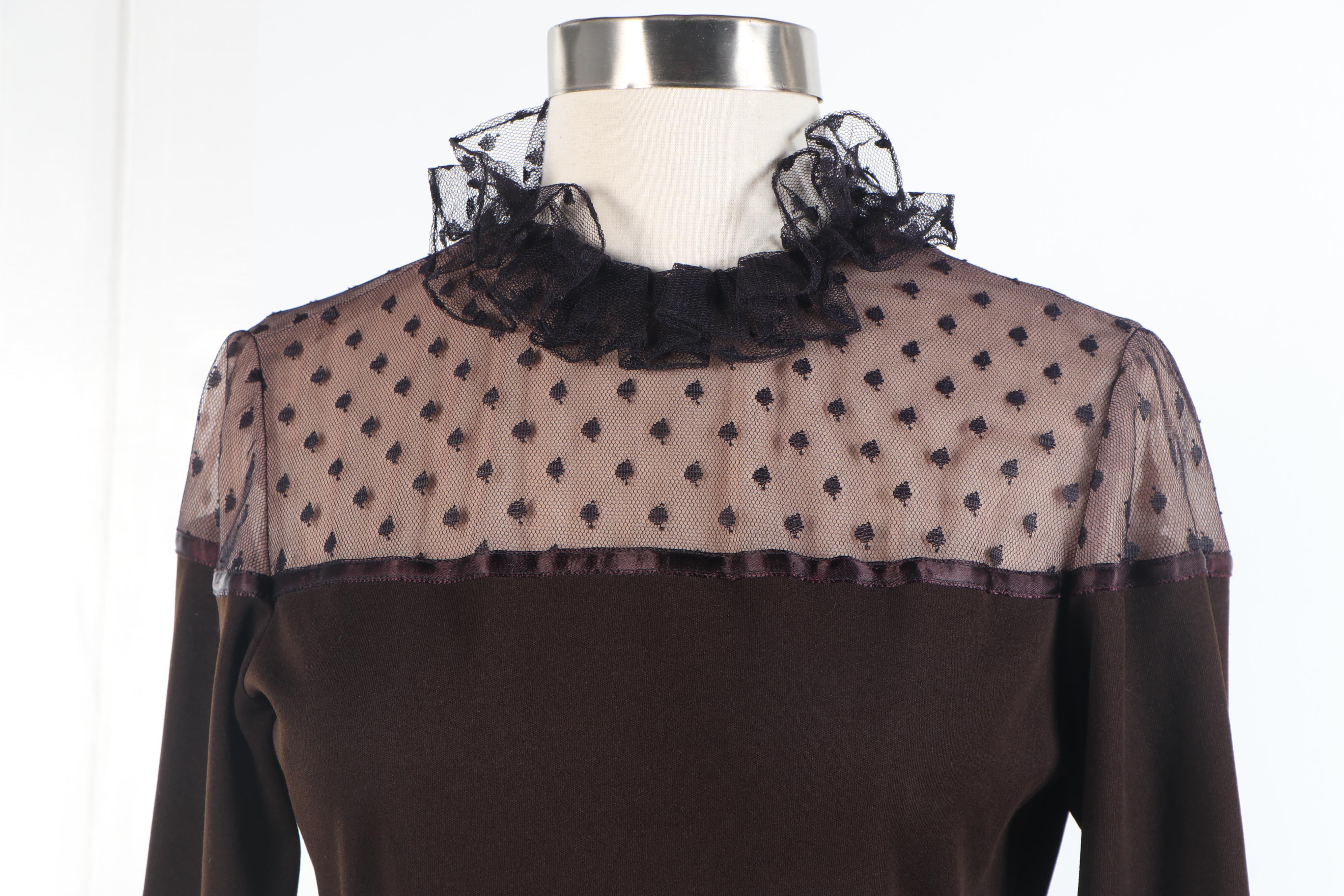 Joan Leslie by Kasper Swiss Dotted Yoke Maxi Dress, 1970s