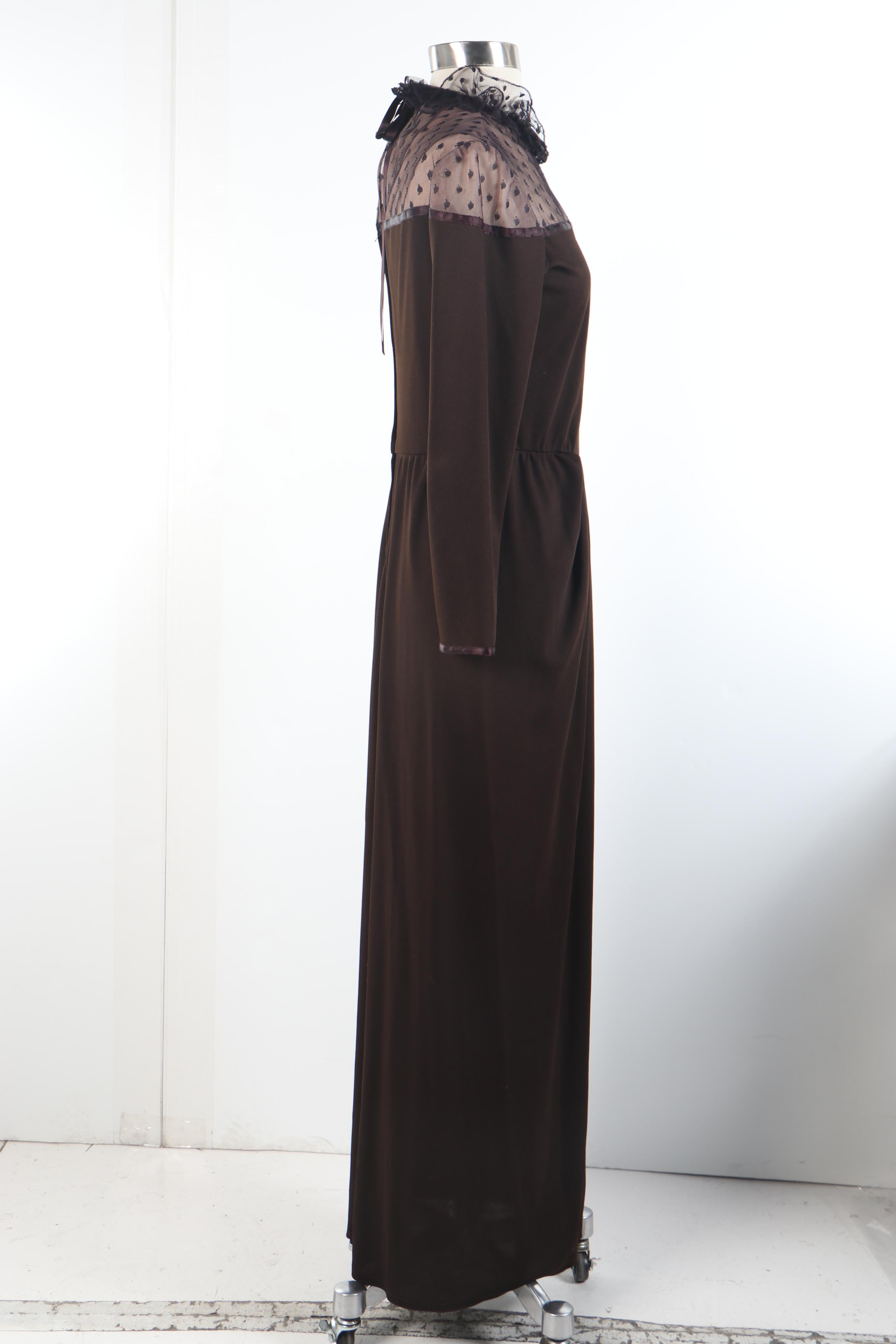 Joan Leslie by Kasper Swiss Dotted Yoke Maxi Dress, 1970s