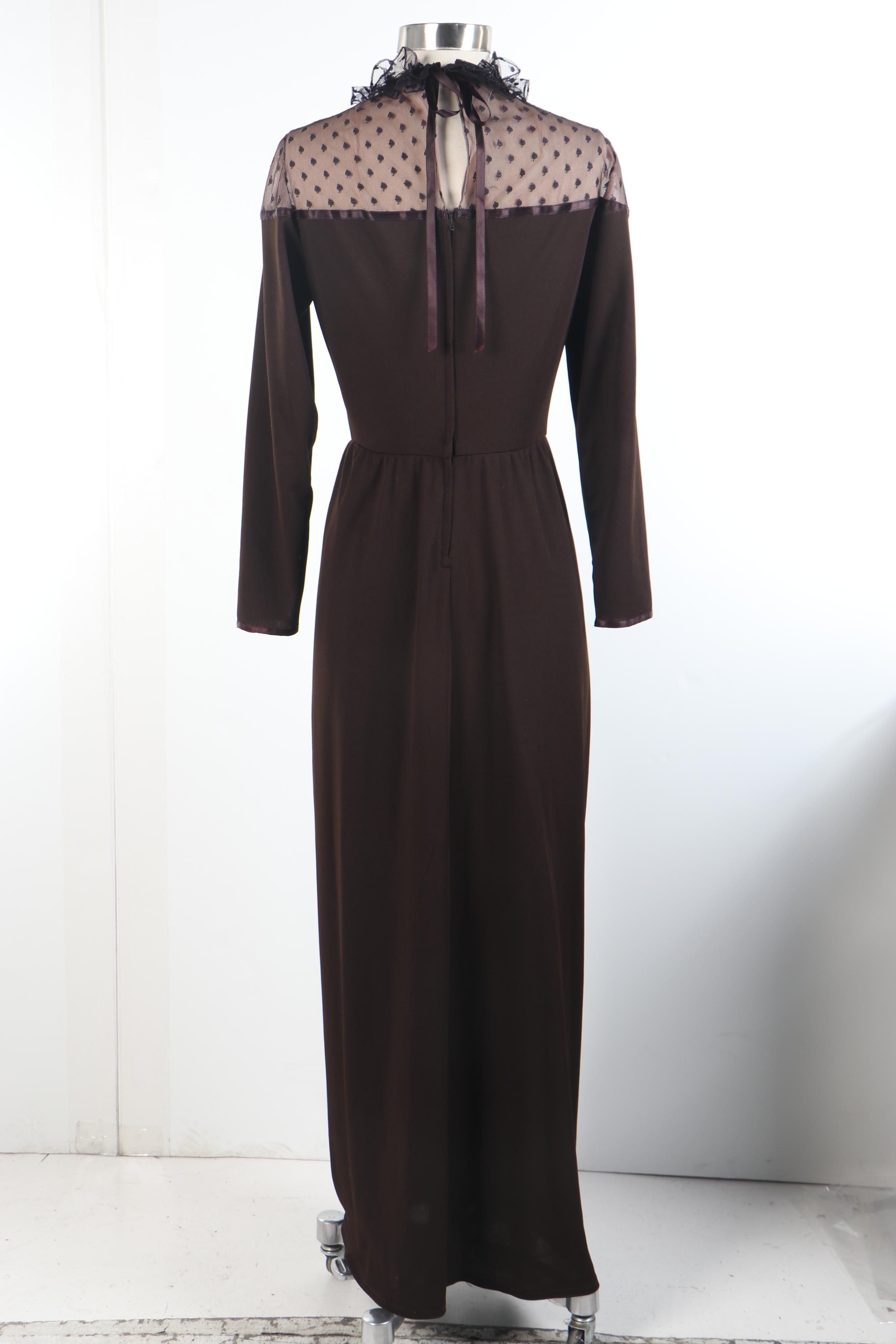 Joan Leslie by Kasper Swiss Dotted Yoke Maxi Dress, 1970s