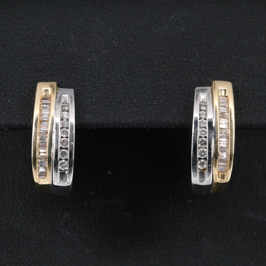 14K Two-Tone Diamond J-Hoop Earrings