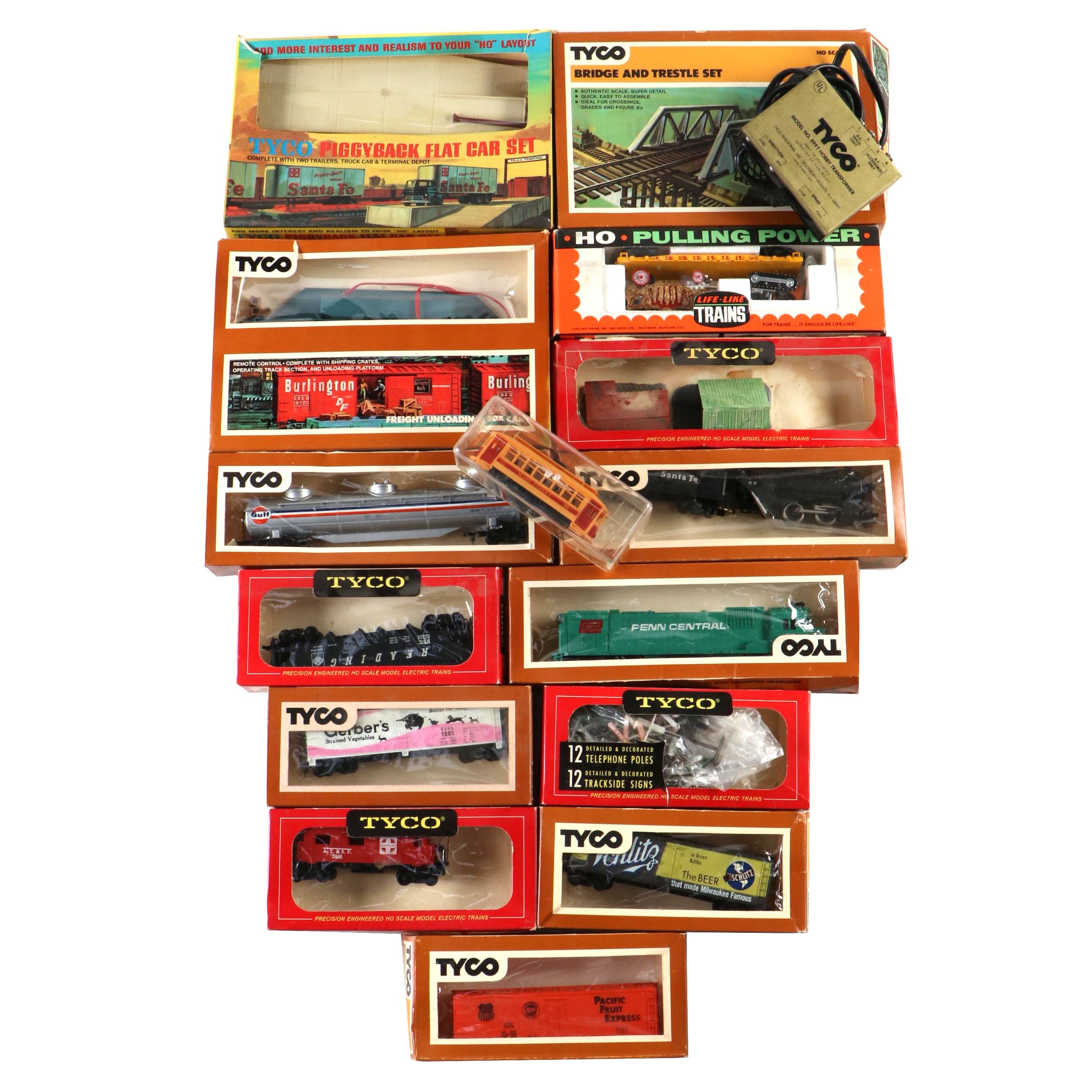 Tyco Train Set Including "Bridge and Trestle Set" and "Bandwagon Car"