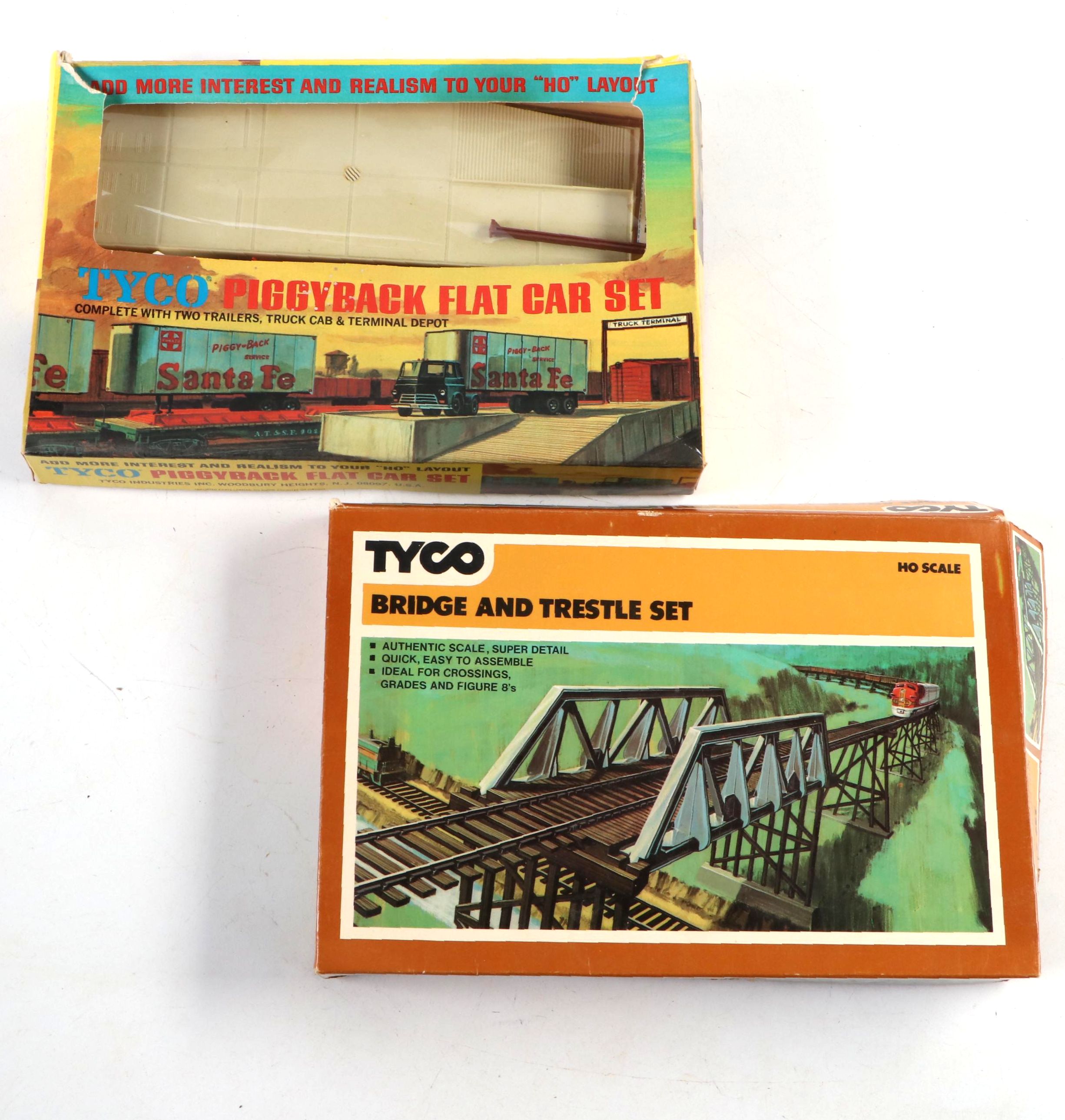 Tyco Train Set Including "Bridge and Trestle Set" and "Bandwagon Car"