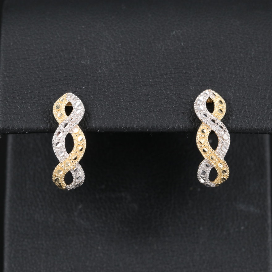 10K Diamond Cut Criss Cross Half Hoop Earrings