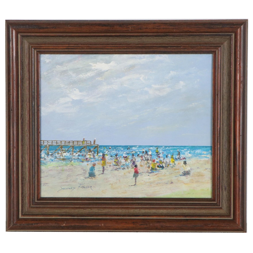 Donald Fraser Oil Painting of Beach Scene, Late 20th to 21st Century