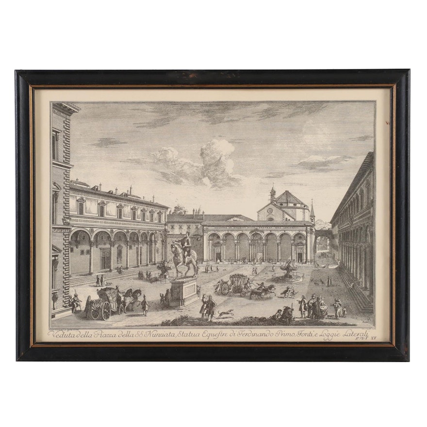 Italian Etching of Courtyard Plaza after Giuseppe Zocchi