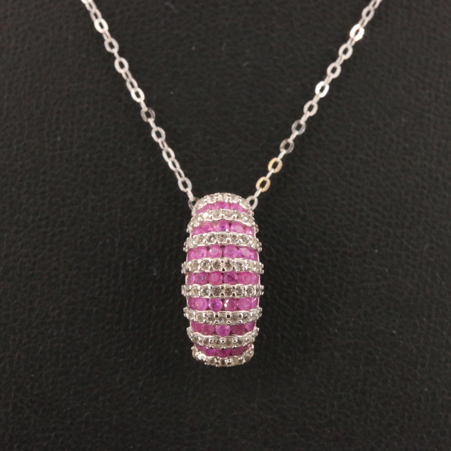 Sterling Striped Ruby and Topaz Pendant Necklace