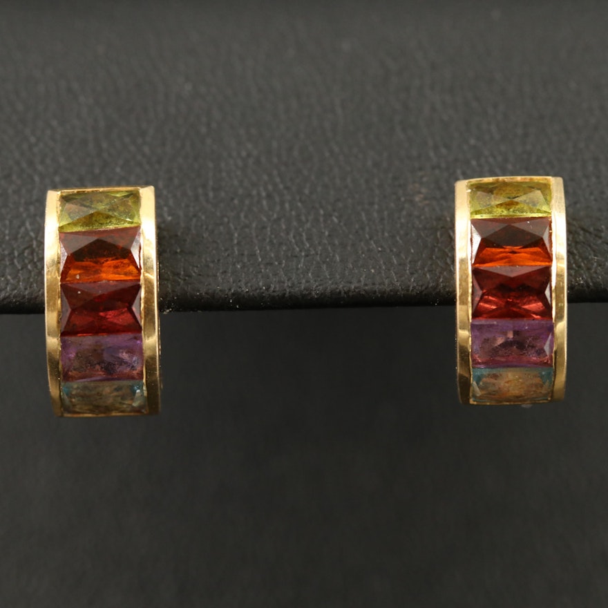 14K Half Hoop Earrings with Topaz, Amethyst, Garnet, Citrine and Peridot