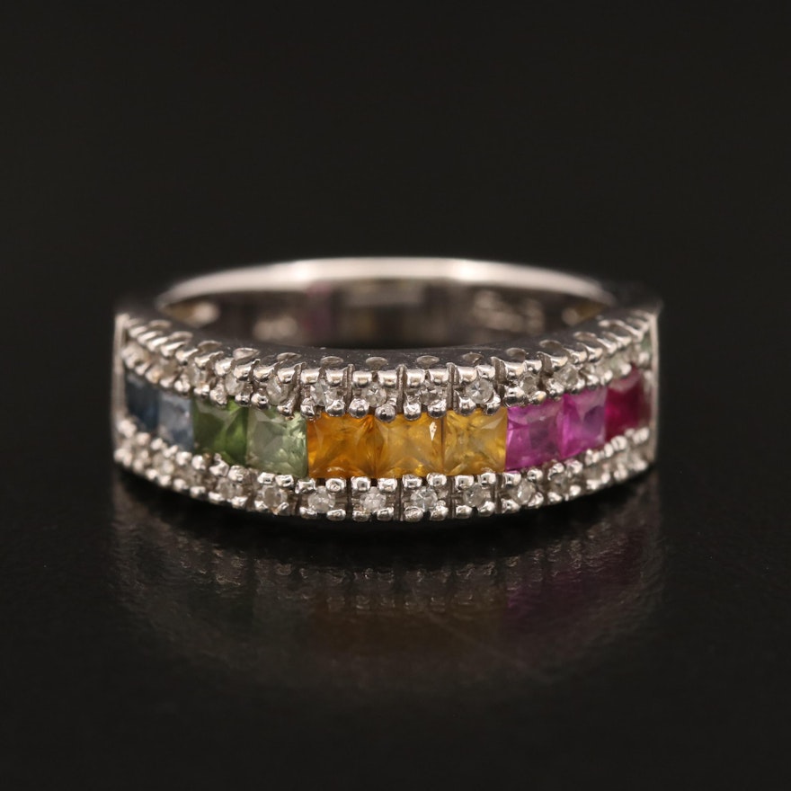 EFFY "Water Colors" 14K Sapphire, Ruby and Diamond Band