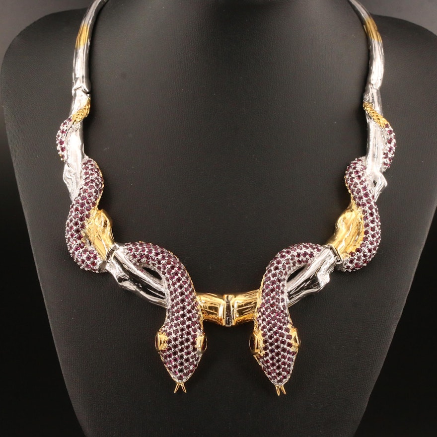 Sterling Garnet Double Snake Necklace