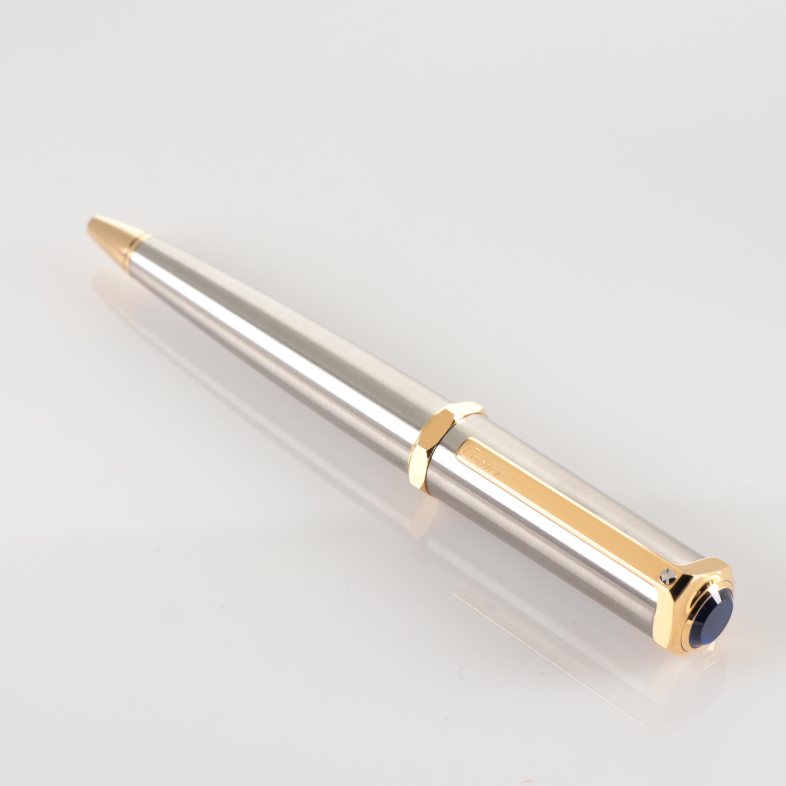 Cartier "Santos-Dumont" Brushed Metal Ballpoint Pen in Original Case