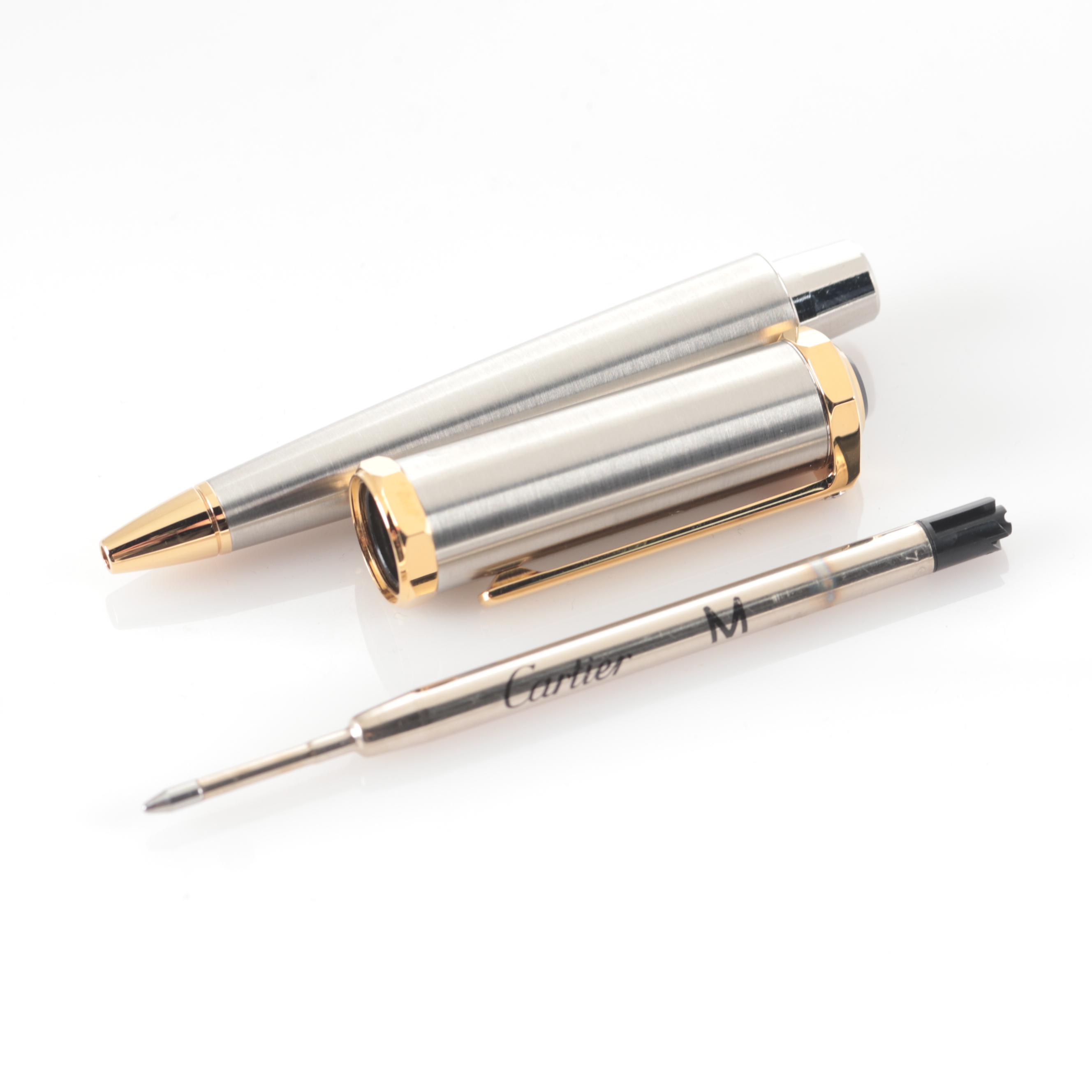 Cartier "Santos-Dumont" Brushed Metal Ballpoint Pen in Original Case