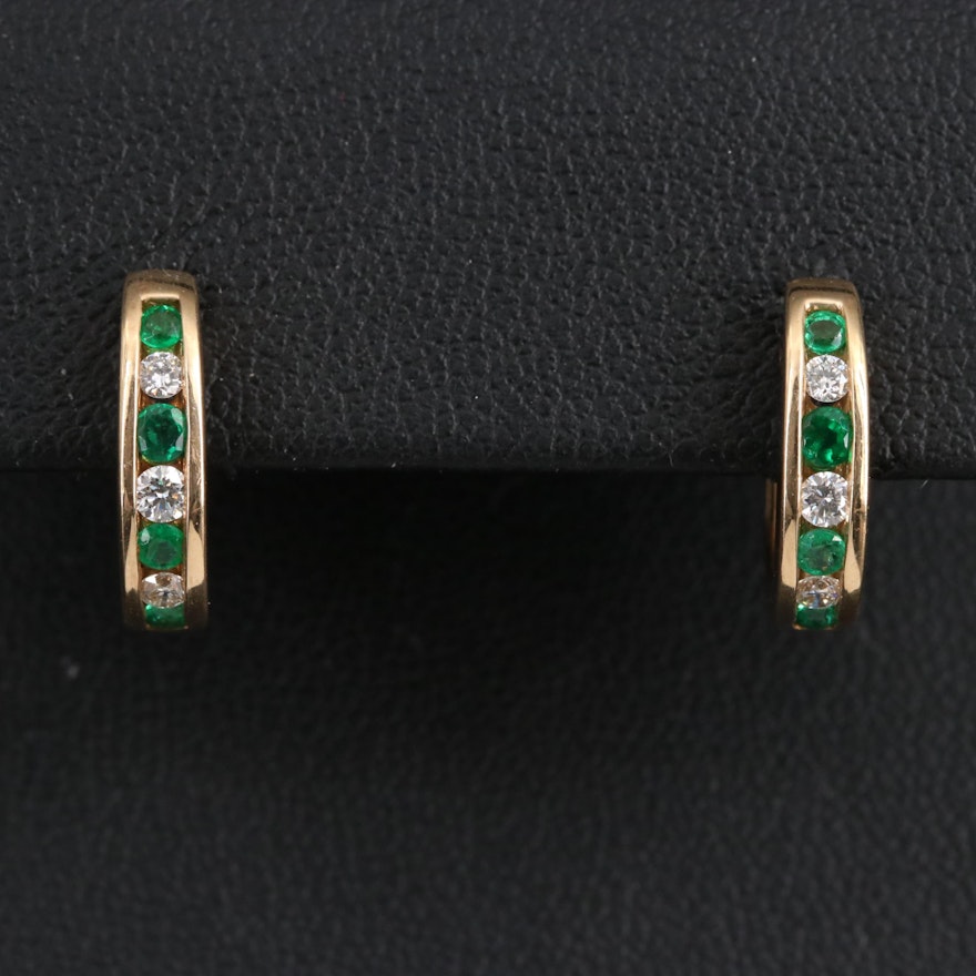 Simon G 14K Emerald and Diamond Huggie Earrings