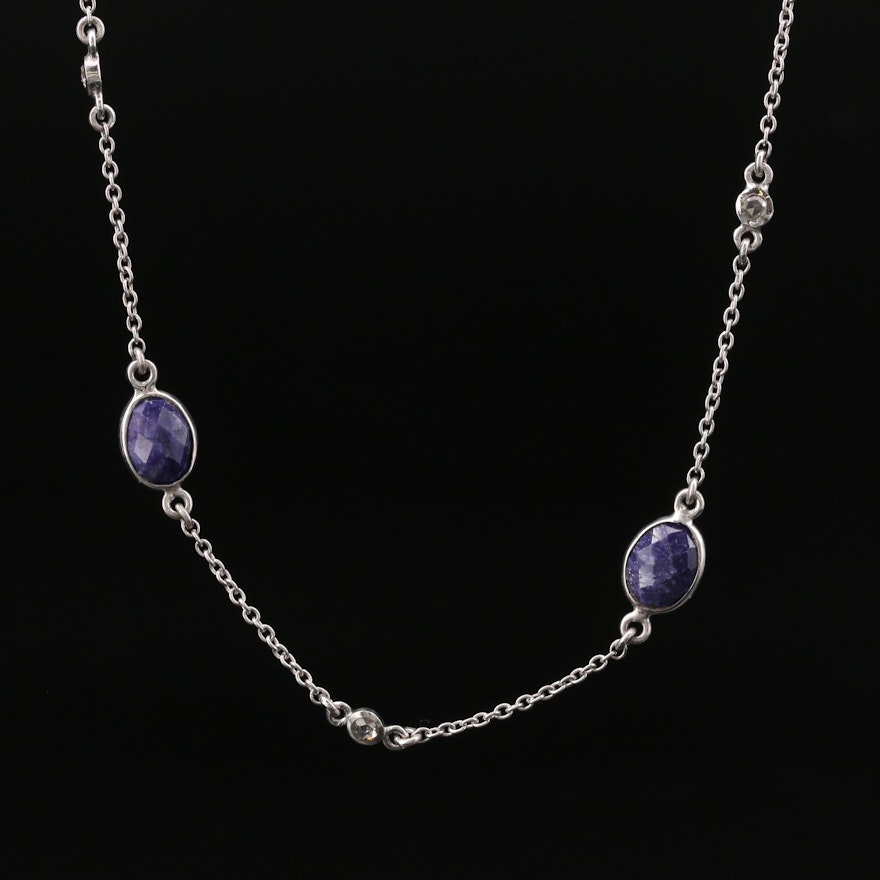 Sterling Silver Corundum Station Necklace