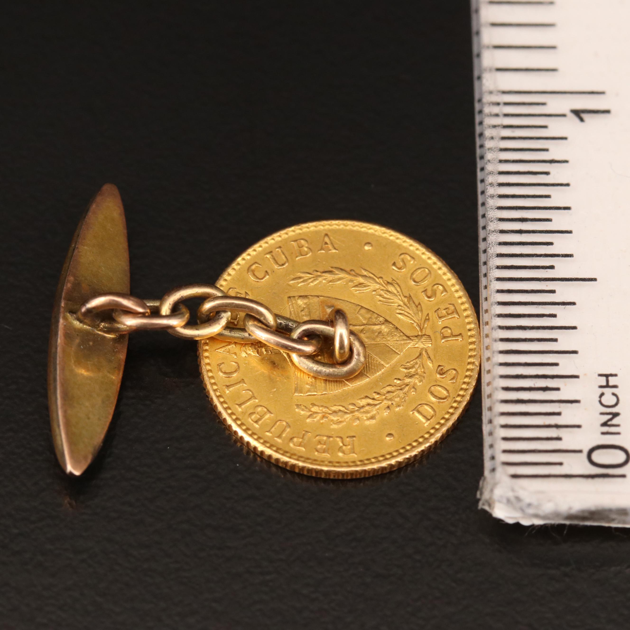 Coin Cufflinks Featuring 1916 Cuban Gold Pesos