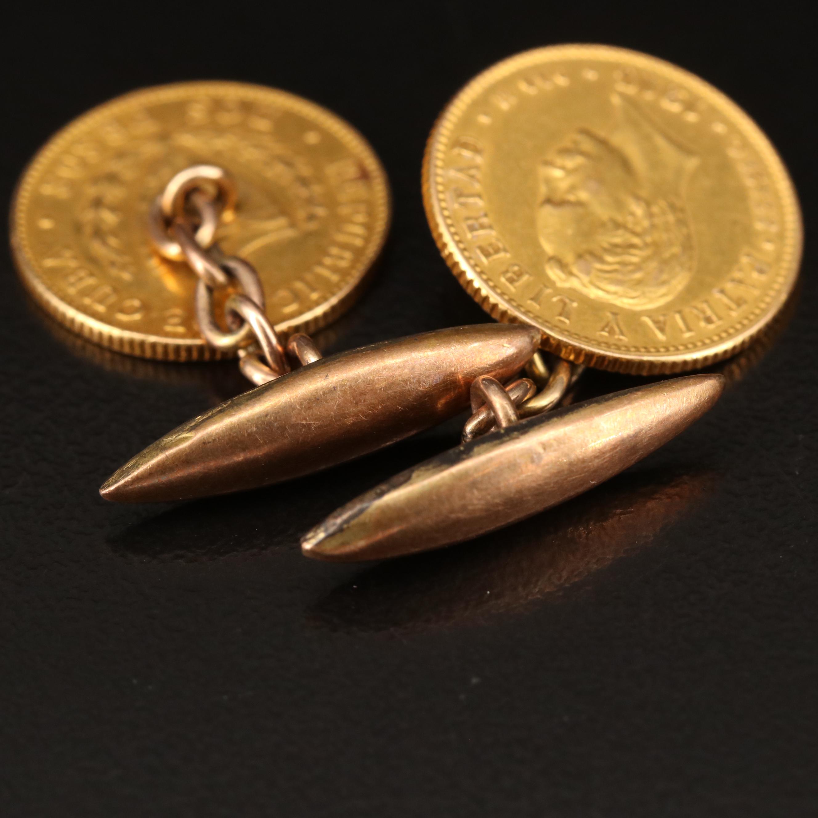Coin Cufflinks Featuring 1916 Cuban Gold Pesos
