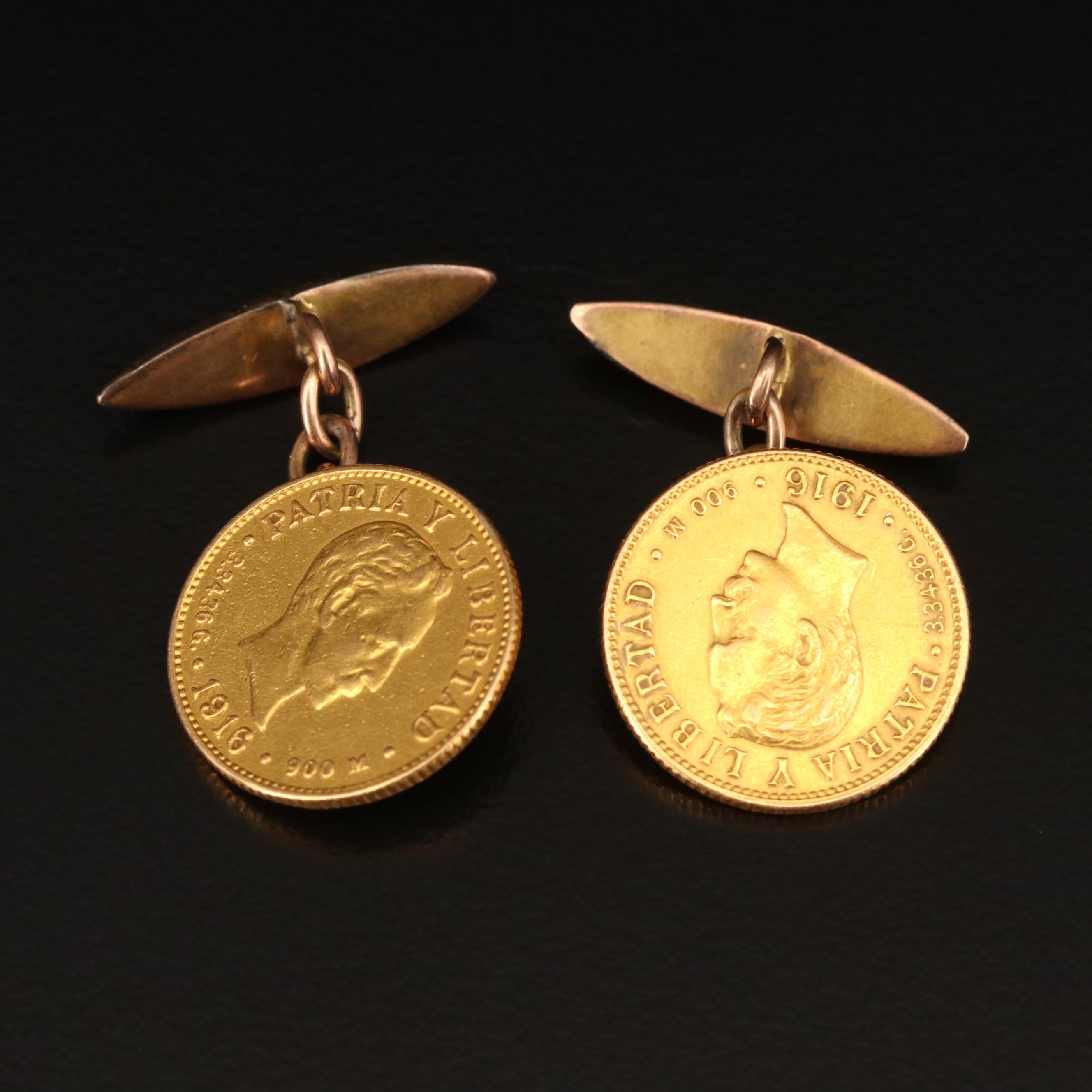Coin Cufflinks Featuring 1916 Cuban Gold Pesos