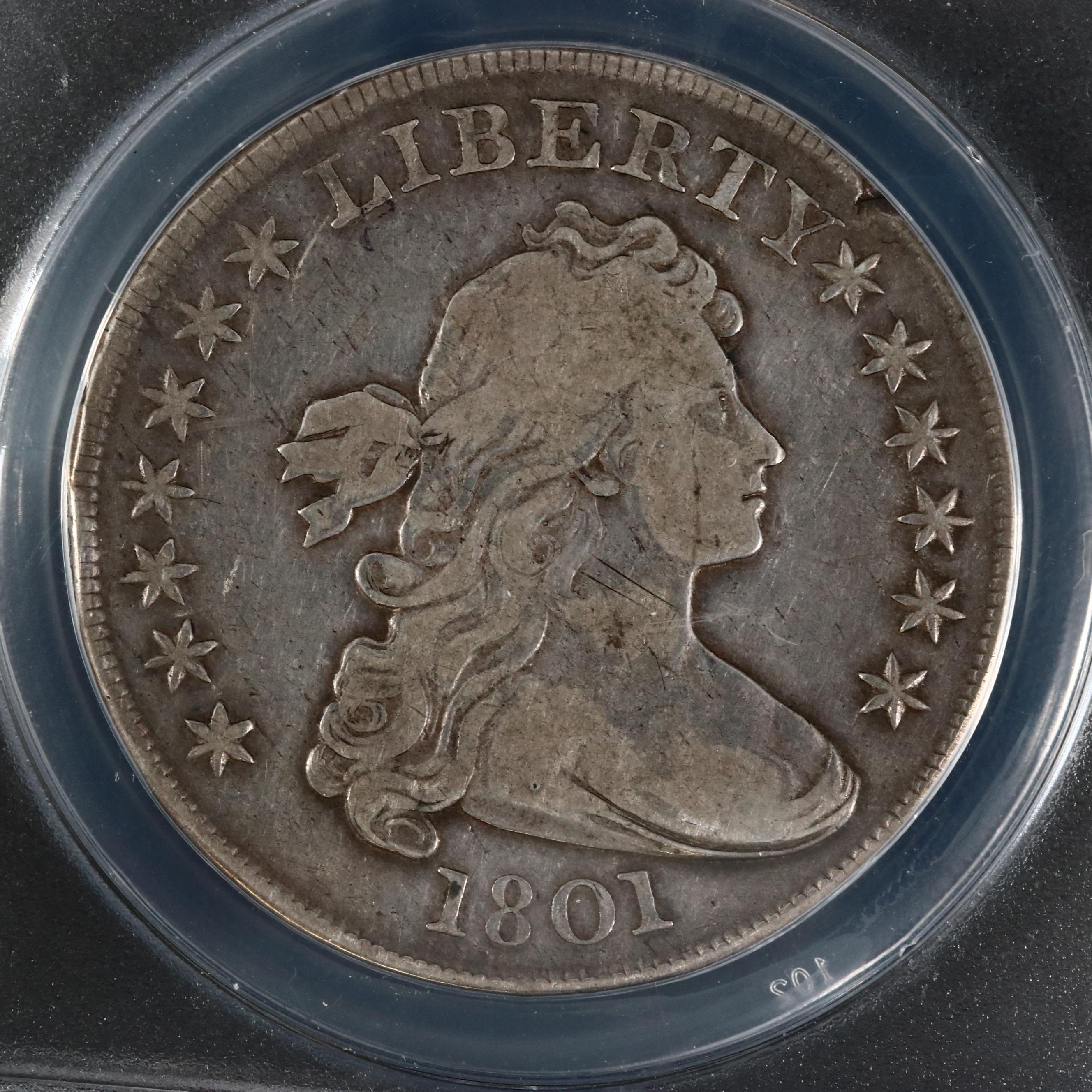 ANACS Graded F12 1801 Draped Bust Silver Dollar