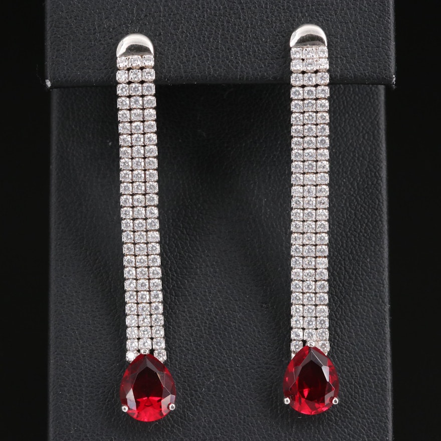 Sterling Glass and Cubic Zirconia Drop Earrings