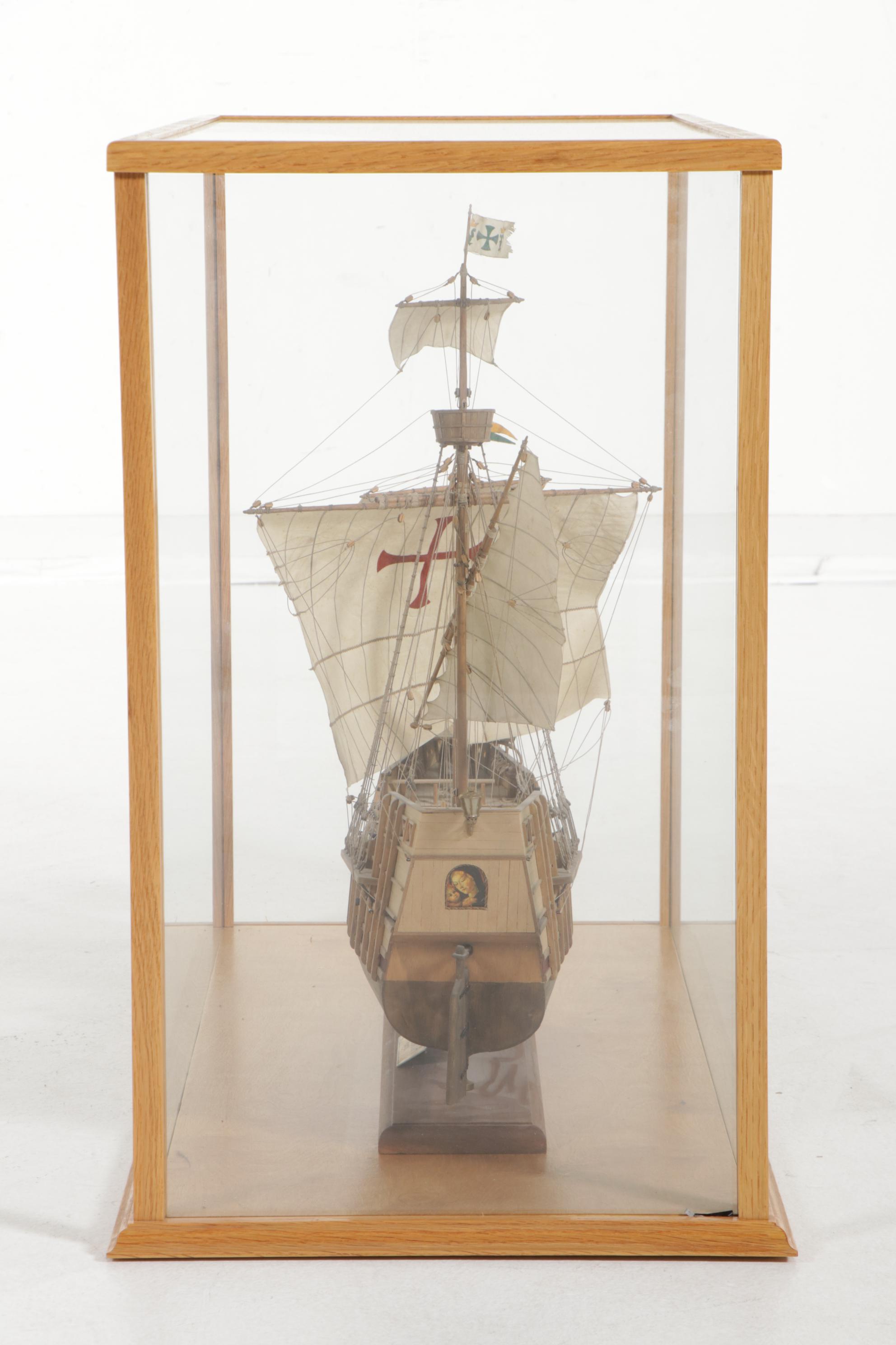 Mantua "Santa Maria 1492" Ship Model in Custom Made Glass Display Case