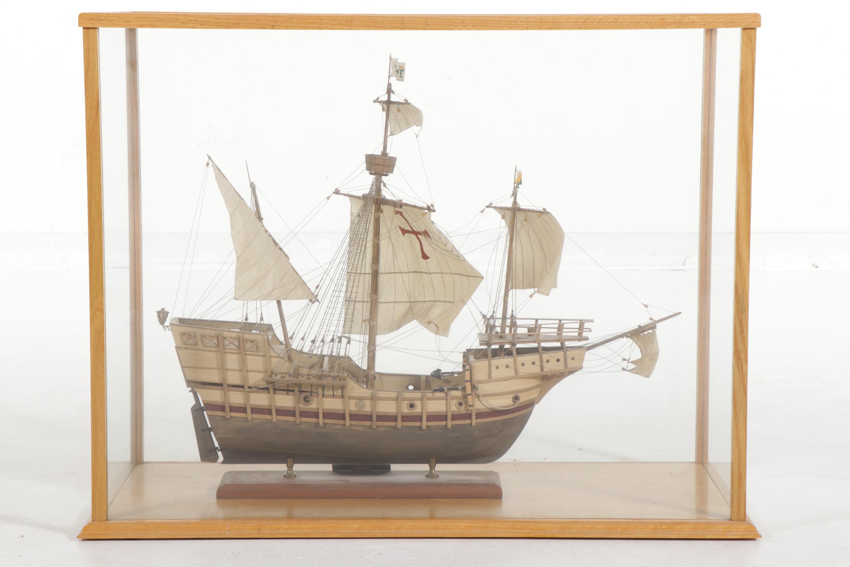 Mantua "Santa Maria 1492" Ship Model in Custom Made Glass Display Case