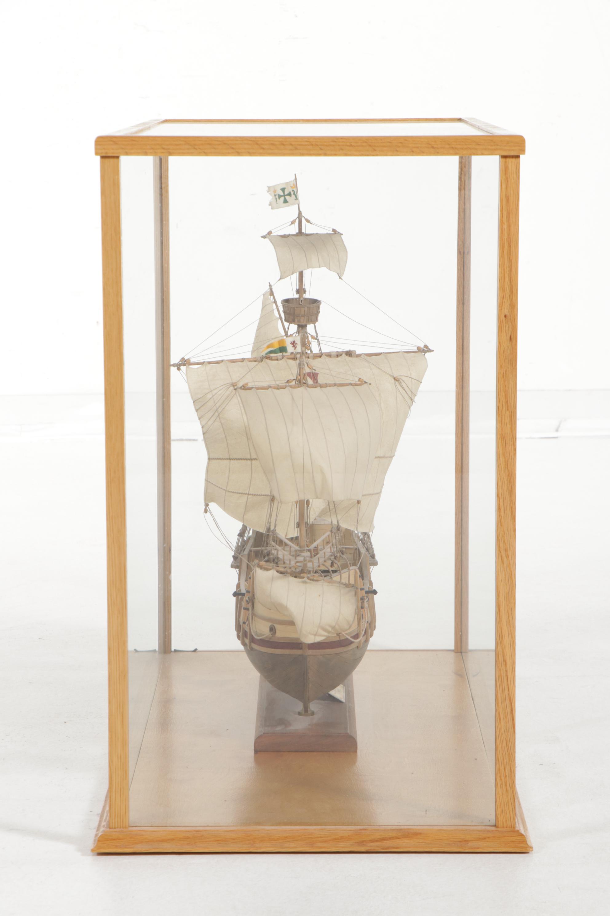 Mantua "Santa Maria 1492" Ship Model in Custom Made Glass Display Case