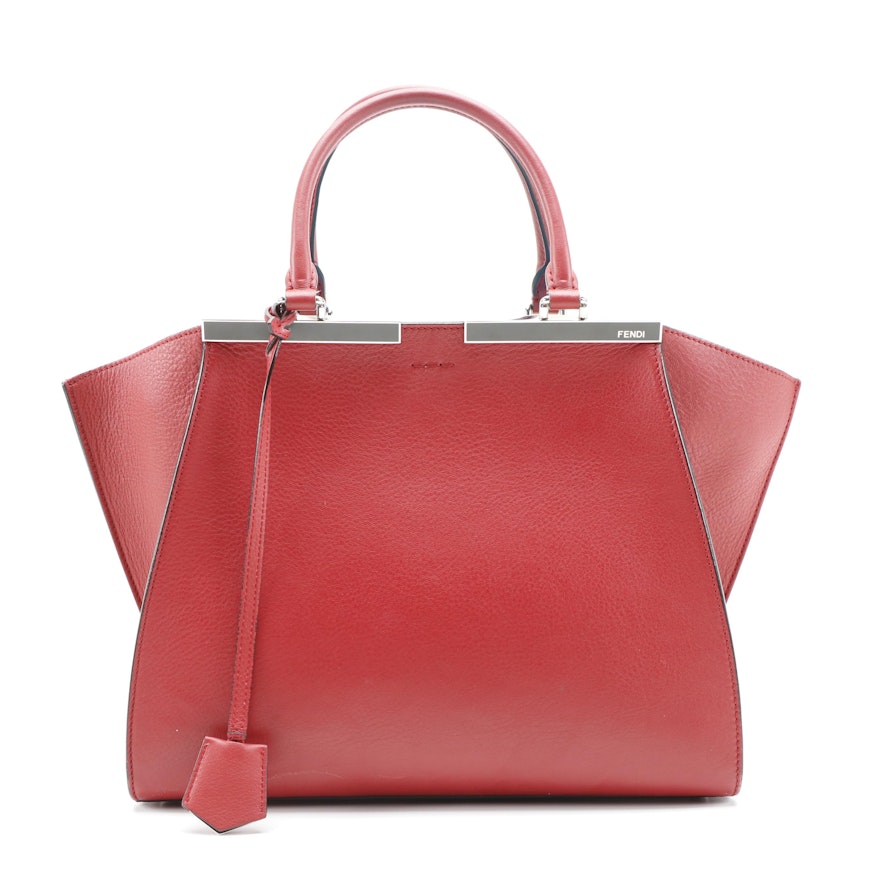 Fendi Petite 3Jours Red Leather Trapeze Bag with Blue Leather Lining