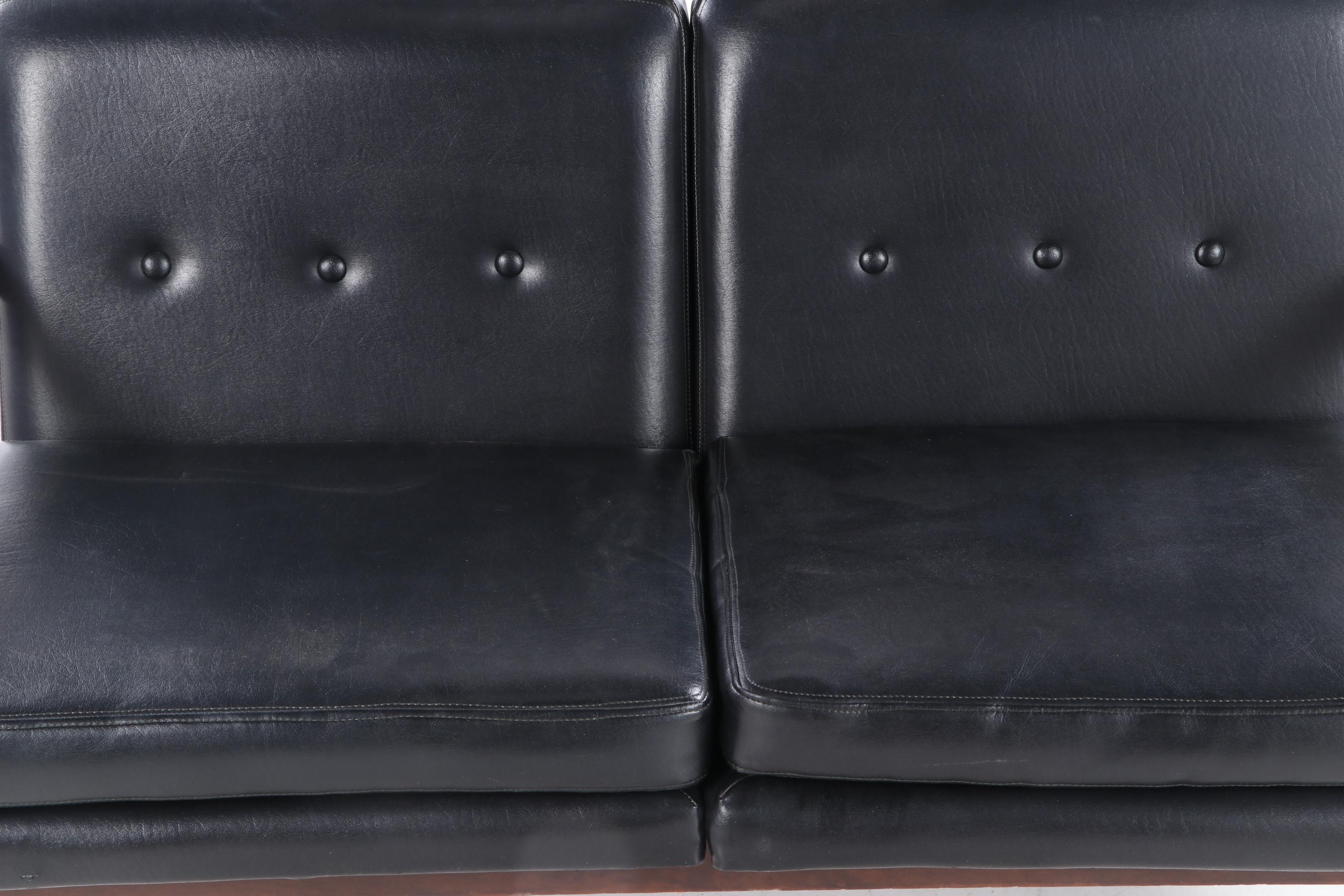 Murphy-Miller Inc. Mid Century Modern Walnut-Stained and Black Vinyl Loveseat