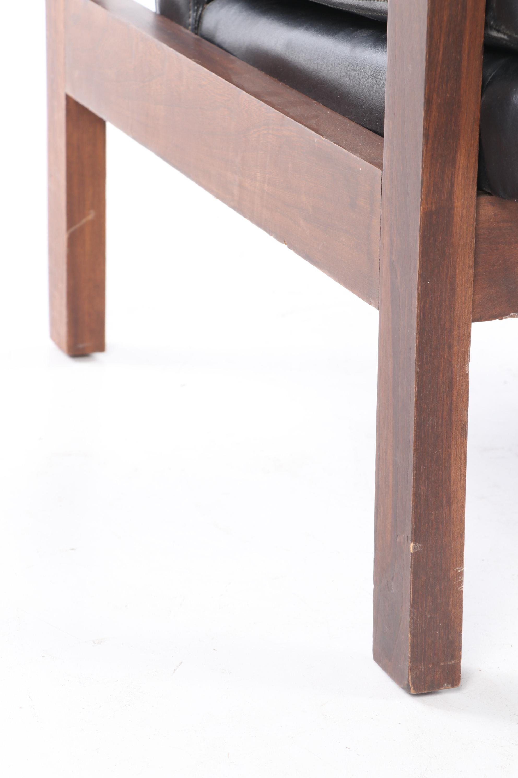 Murphy-Miller Inc. Mid Century Modern Walnut-Stained and Black Vinyl Loveseat