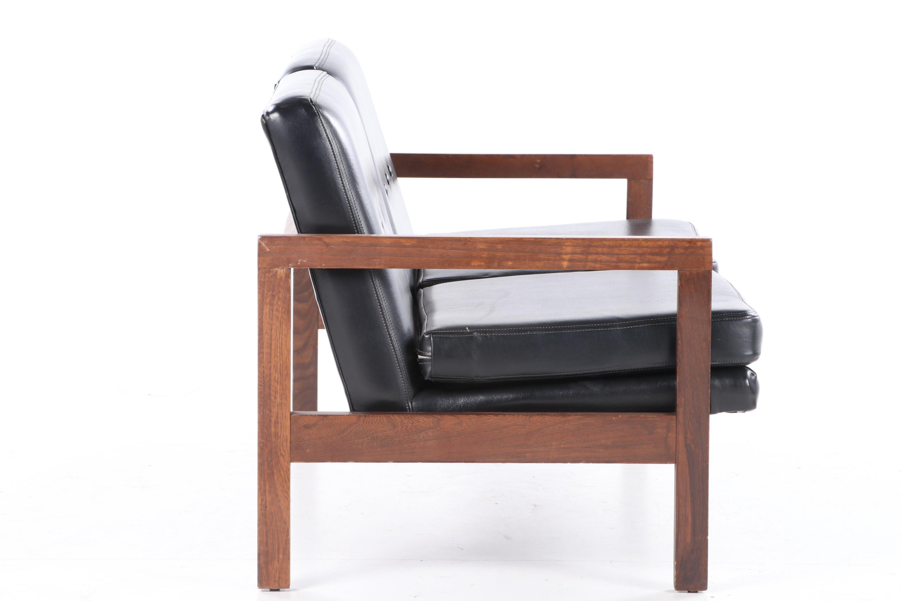 Murphy-Miller Inc. Mid Century Modern Walnut-Stained and Black Vinyl Loveseat