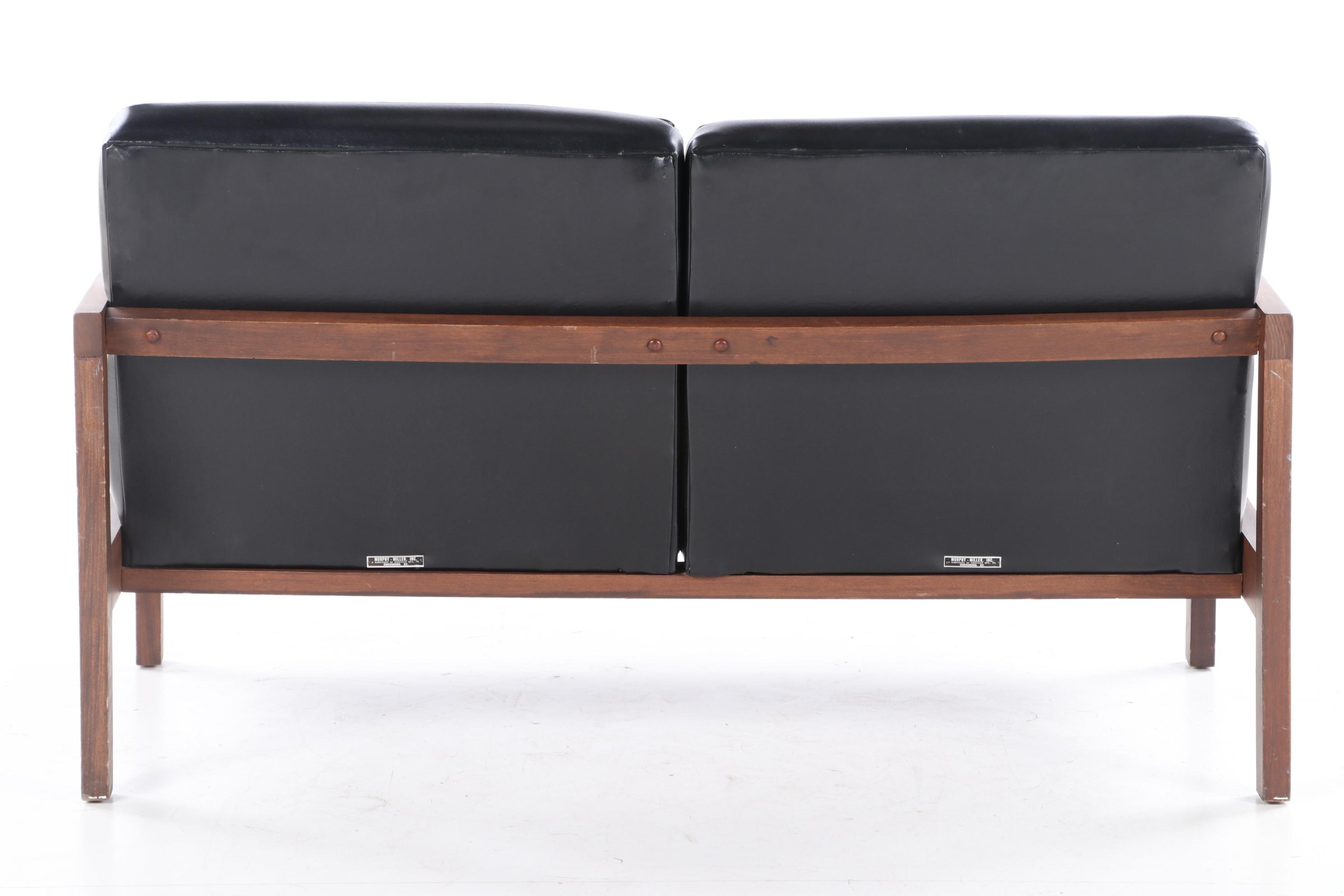 Murphy-Miller Inc. Mid Century Modern Walnut-Stained and Black Vinyl Loveseat