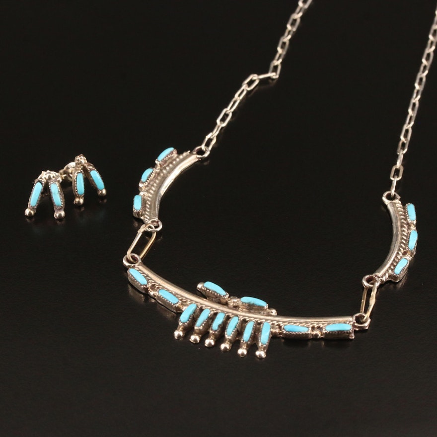 Southwestern and Zuni Sterling Silver Turquoise Needlepoint Jewelry