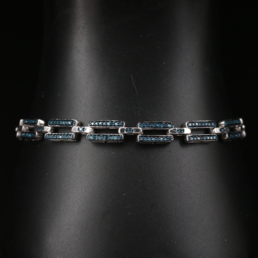 Sterling Silver 0.96 CTW Diamond Link Bracelet