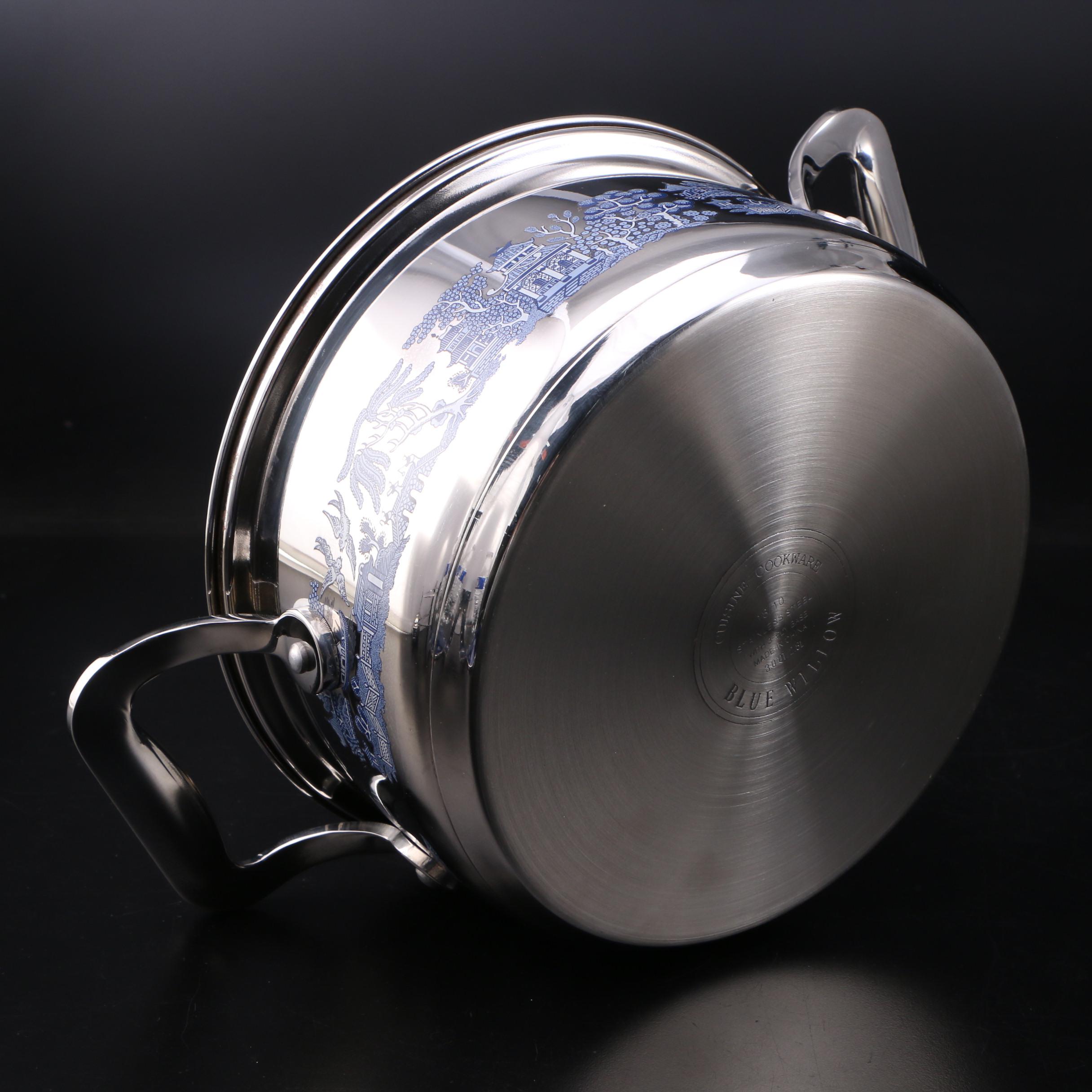 Cuisine Cookware "Blue Willow" Stainless Steel Pots and Warming Stands