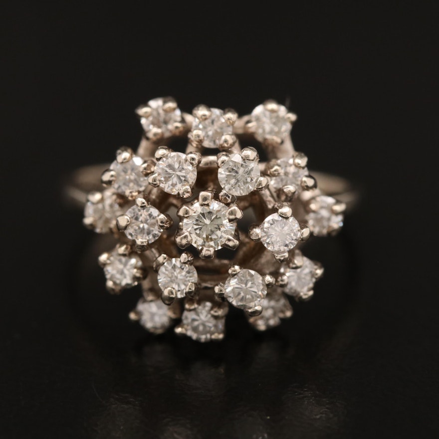 14K 1.12 CTW Diamond Cluster Ring