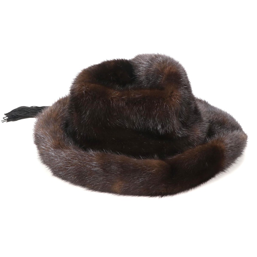 Mahogany Mink Fur Hat with Black Tassel Band