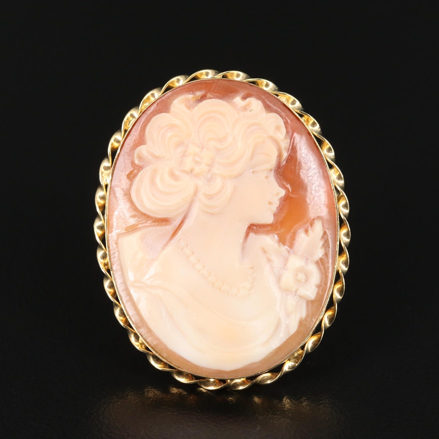 Vintage 14K Shell Cameo Converter Brooch