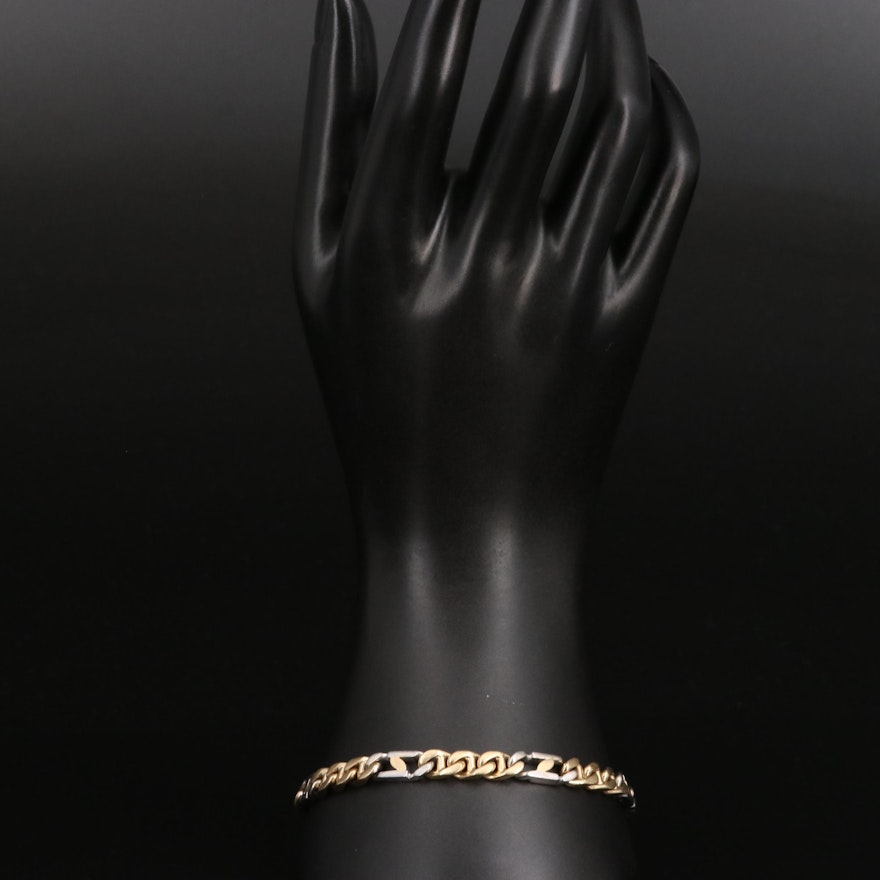 14K Two-Tone Fancy Figaro Chain Bracelet