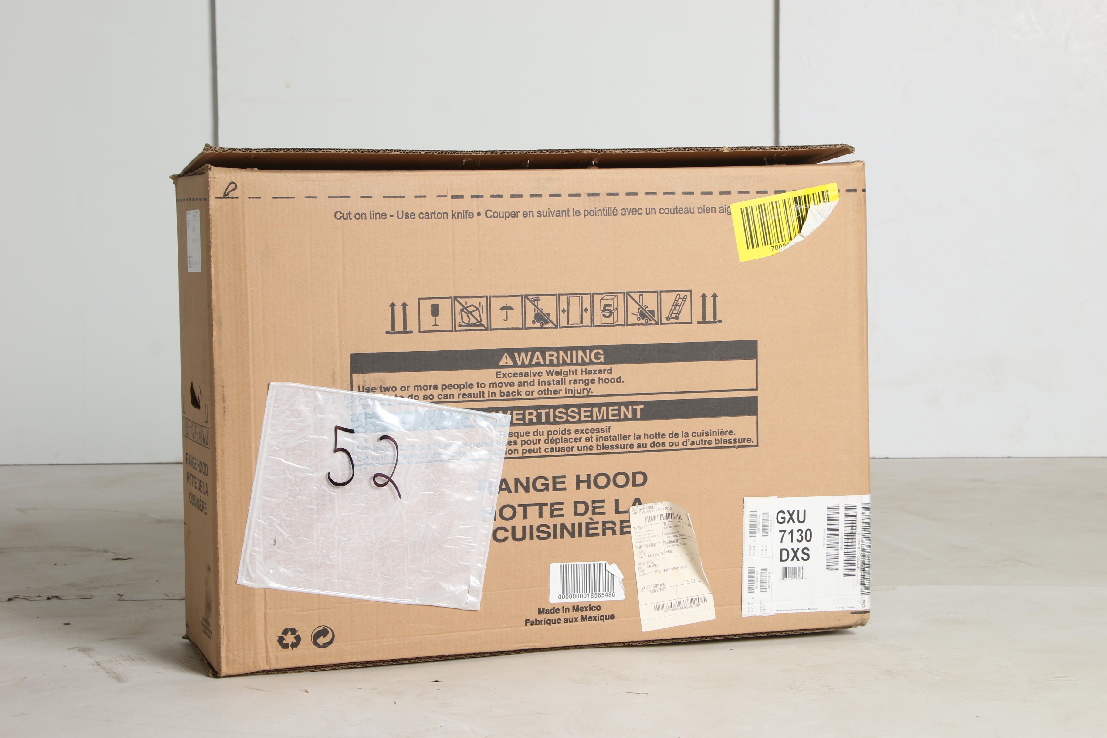 Whirlpool 30" Externally Vented Stainless Steel Range Hood in Packaging