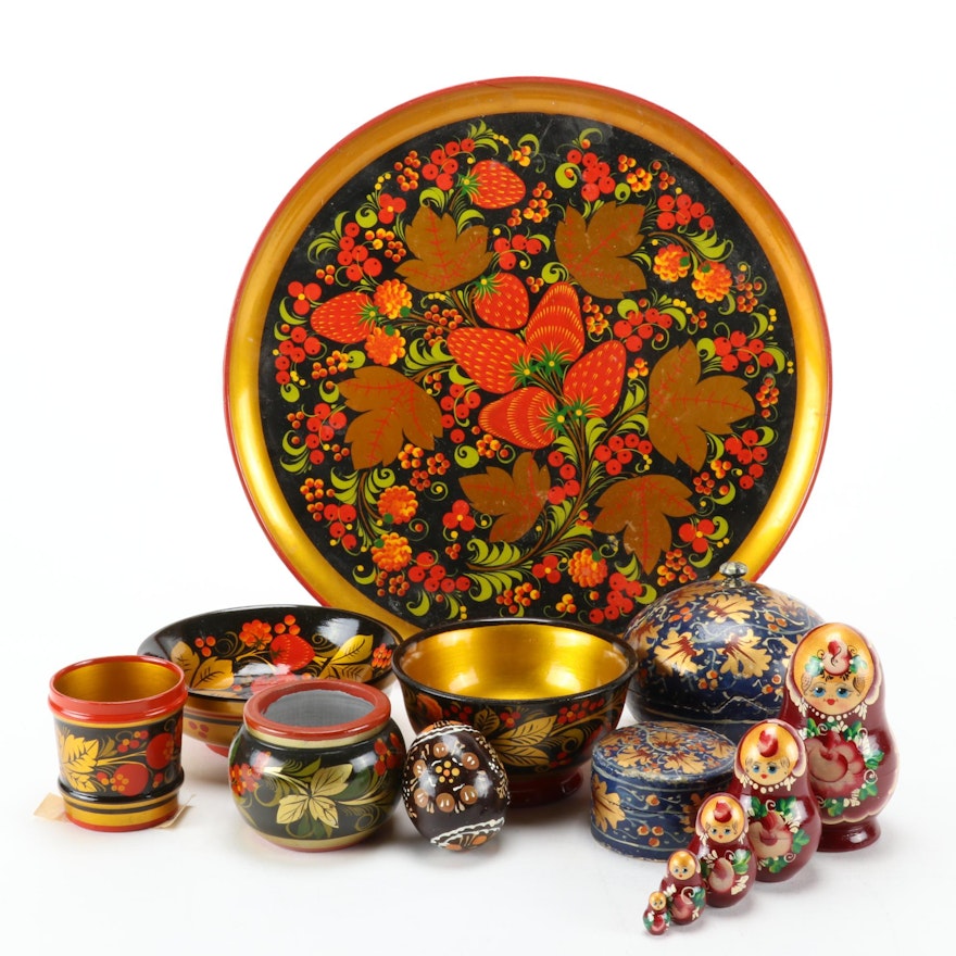 Russian Matryoshka, Jars and Other Lacquerware Decorative Accents, Vintage