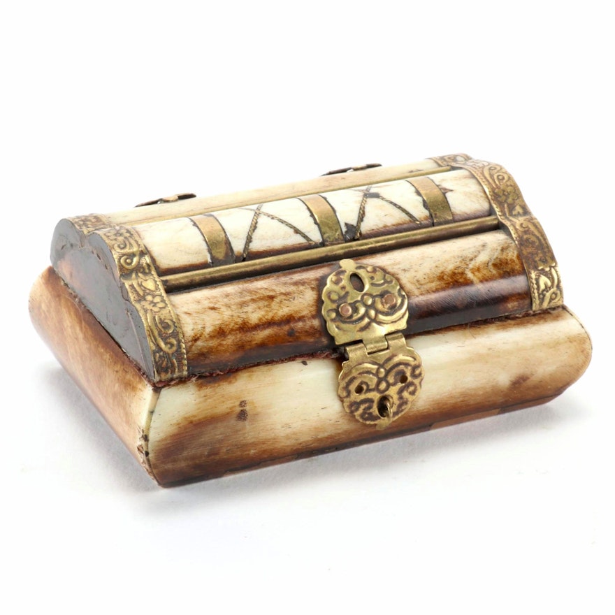 Indian Bone and Brass Trinket Box