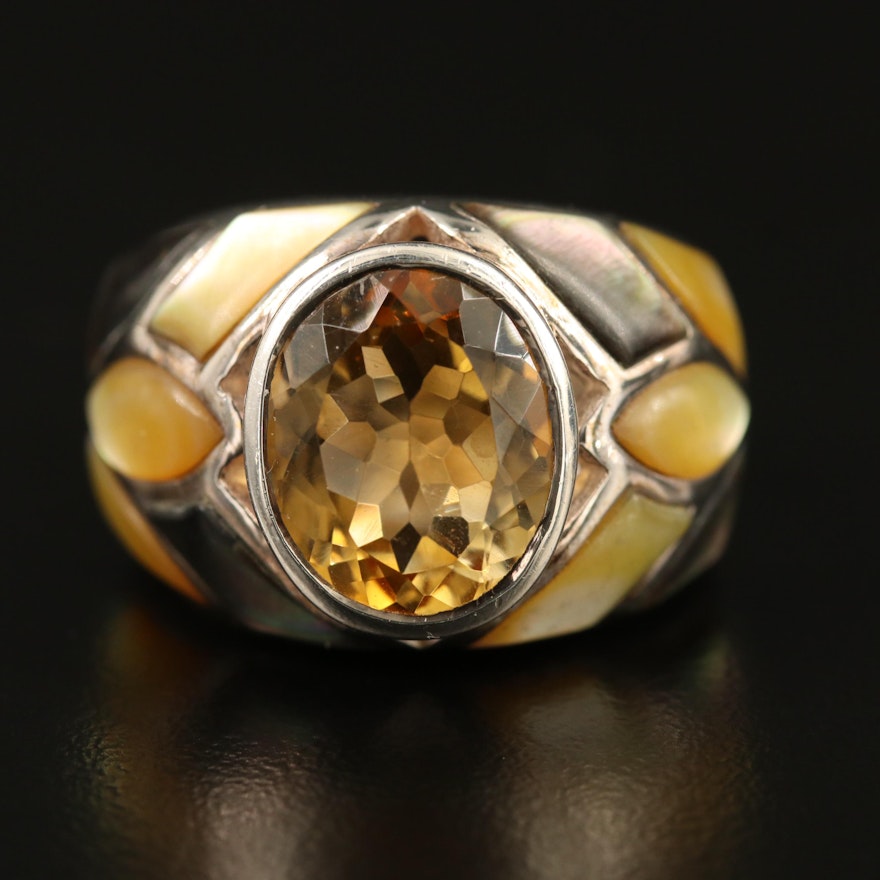 Sterling Silver Citrine and Mother of Pearl Ring