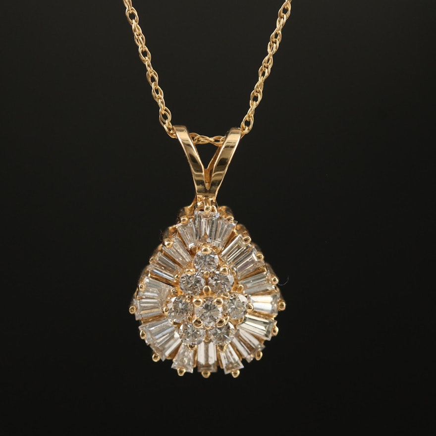 14K Diamond Teardrop Pendant on 10K Singapore Necklace